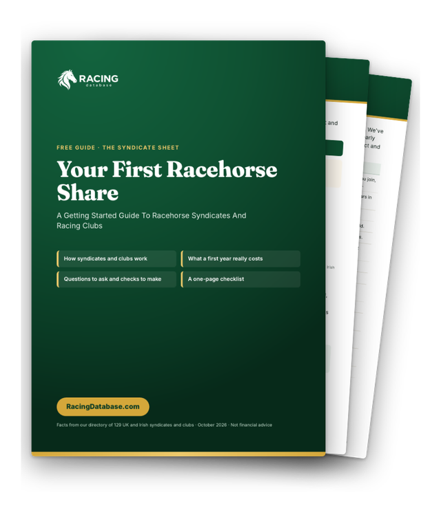The free guide, Your First Racehorse Share: cover and inside pages