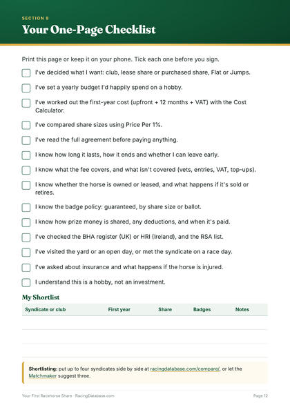 Inside the guide: Your One-Page Checklist page